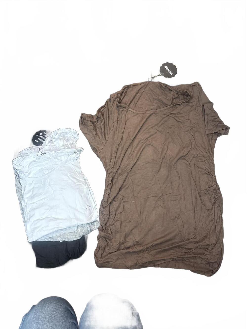 3 Huukey Women Brown Casual Short Sleeve Tunic Top Relaxed Fit Basic Tee XL